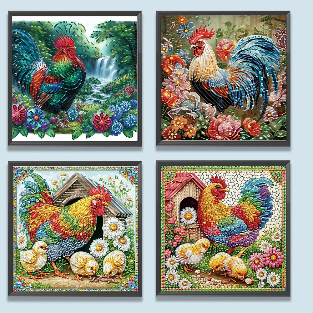 4pcs Diamond Painting - Partial Special Shaped Drill - Chicken(Canvas|30*30cm)
