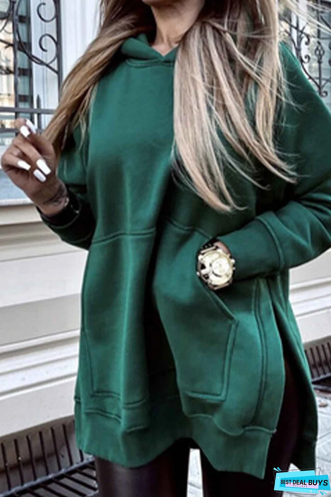 Solid color hoodie with pocket slit