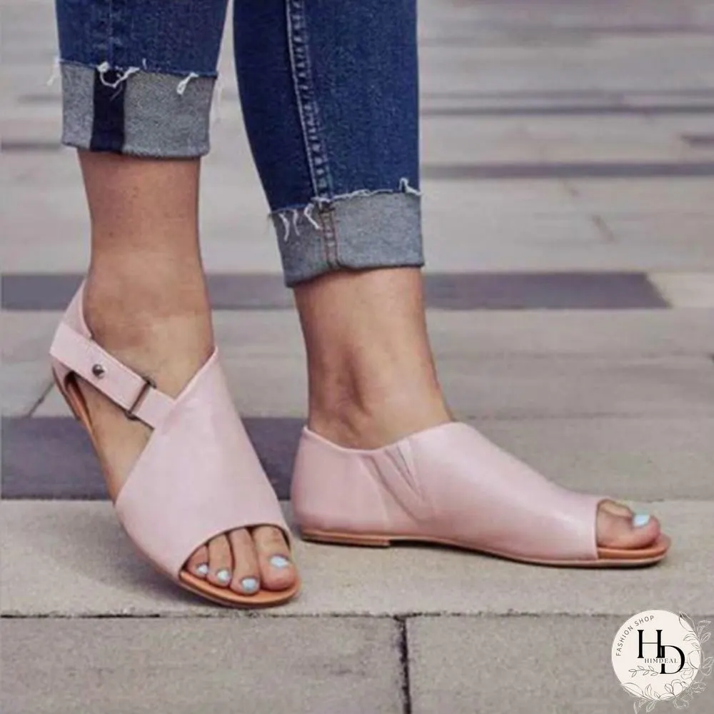 Colors Fashion Women Summer Shoes Leather Flat Sandals Buckle Strap Slippers Fish Mouth