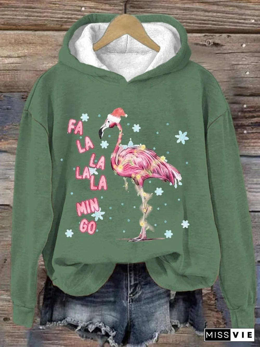 Women's Funny Fa la la la la Mingo Flamingo Christmas Hoodie