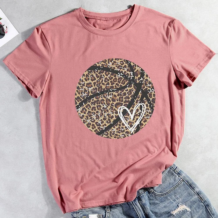 AL™ Leopard basketball heart  T-shirt Tee -01247-Annaletters