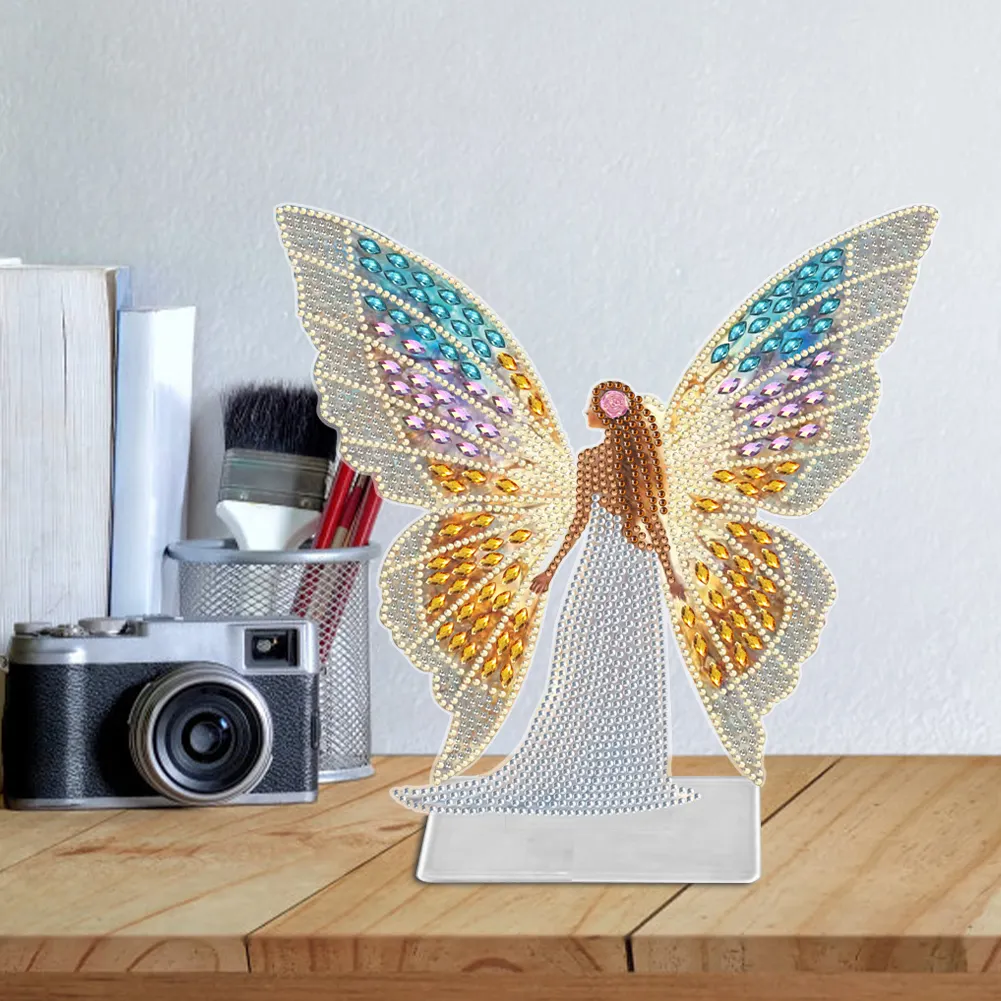 DIY Butterfly Girl Special Shape Acrylic Desktop Diamond Art Kits for Home Office Decor