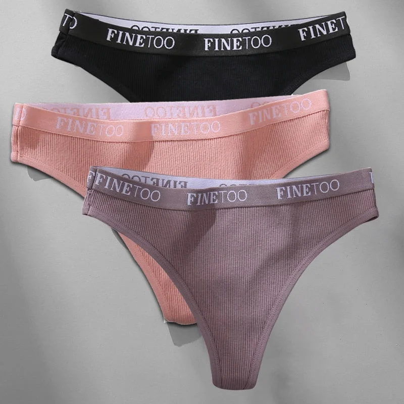 FINETOO 3PCS/Set M-XL Women's Cotton Thong Female Underpant Letter Waist Underwear For Ladies Sexy G-string Brief Woman Lingerie