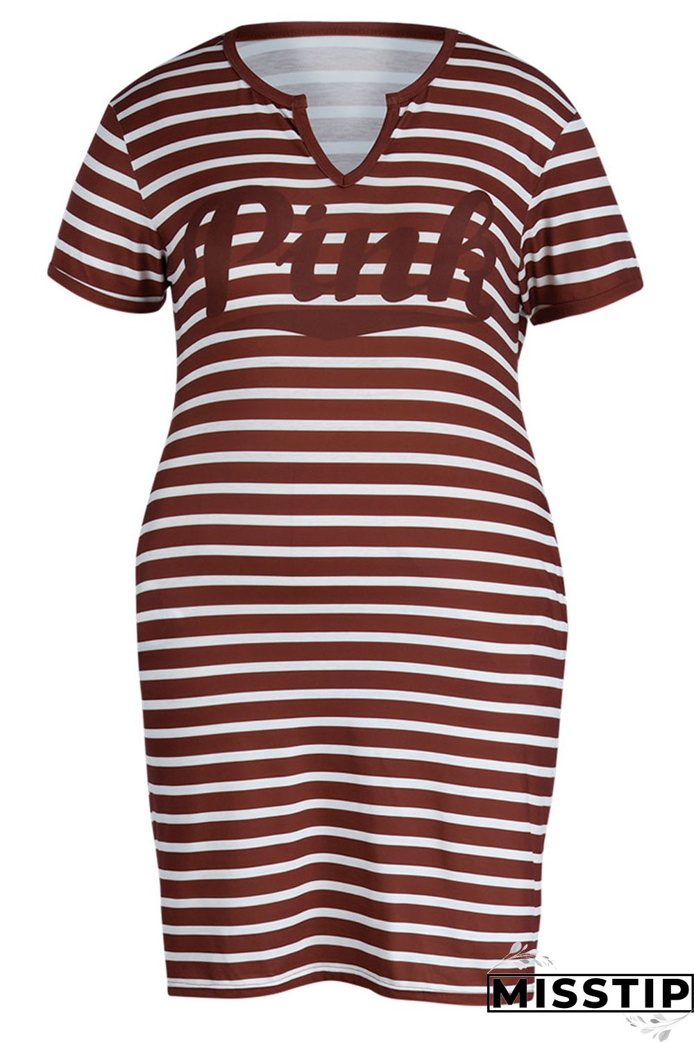 Cyanine Casual Striped Print Patchwork V Neck Straight Plus Size Dresses