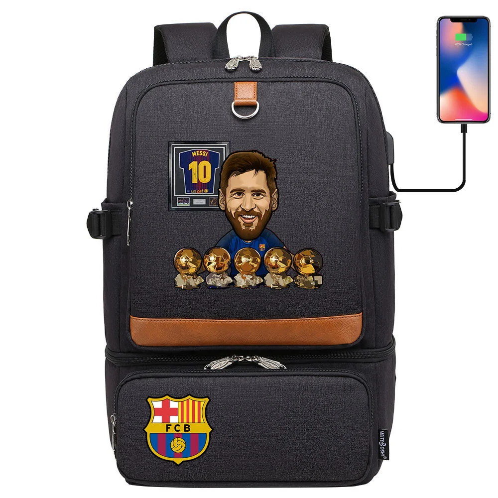 Buzzdaisy Score Big with Lionel Messi: Multi-Pocket Backpack with USB Charging and 15-Inch Laptop Capacity