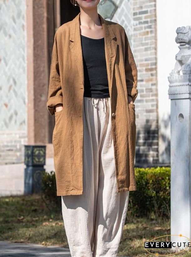 Lapel Solid Color Long Sleeve Corduroy Vintage Long Coat