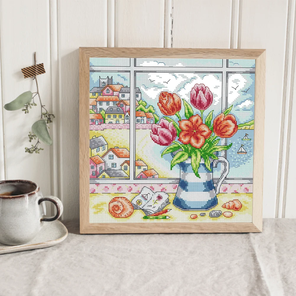 14CT Partial Printed Cross Stitch - Vase(29*29cm)