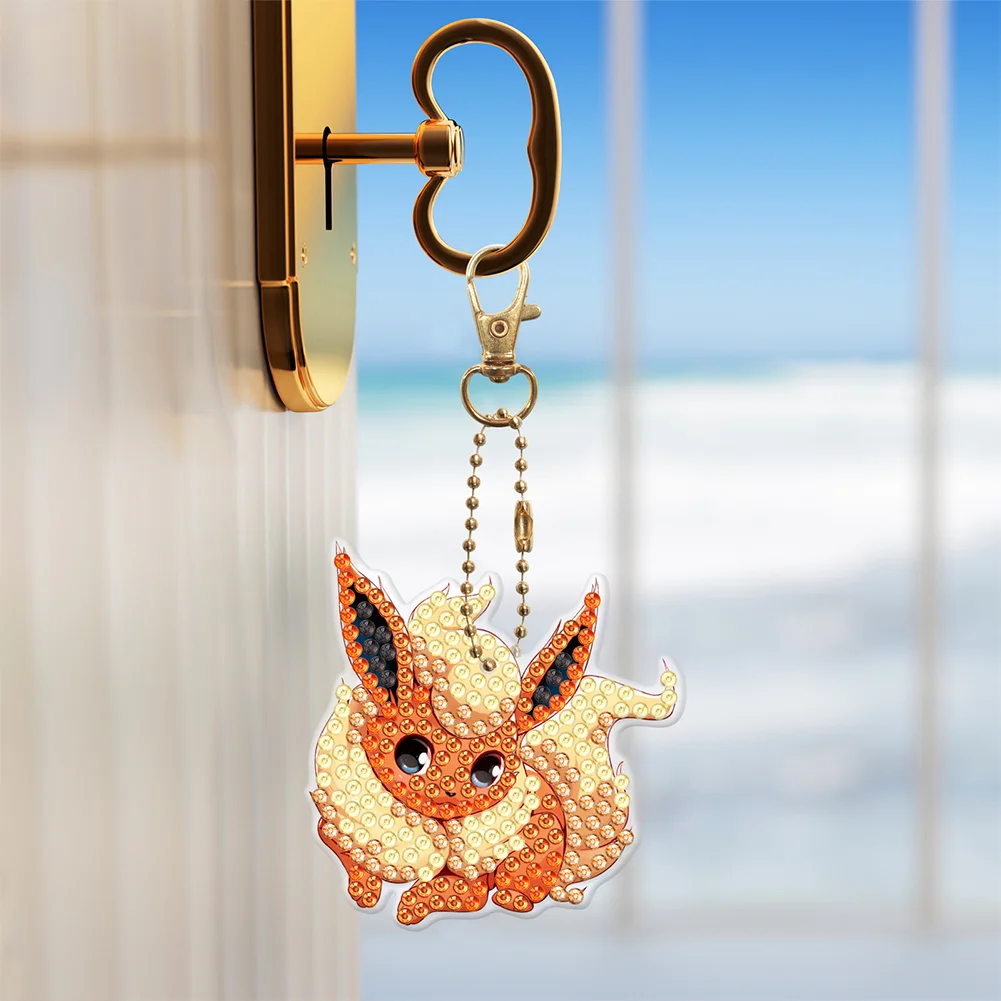 6pcs/set Diamond Painting Pokemon Keychains Acrylic DIY Key Chains Charm Crafts