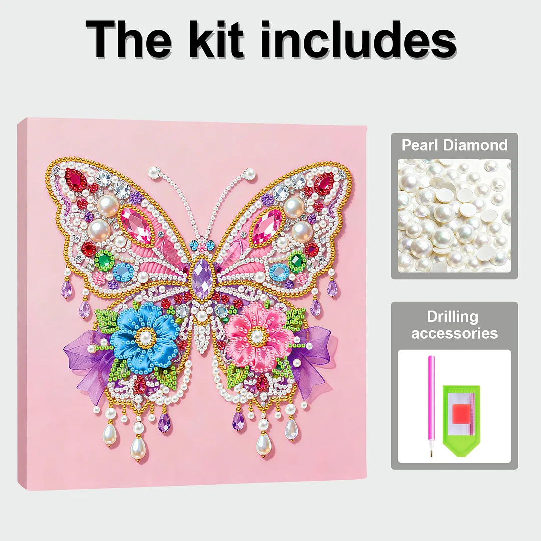 Flower Butterfly Art Diamond Painting Kit for Adults Home Decor 25x25cm With Frame