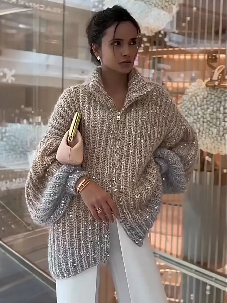 Gleam Luxe Relaxed Zip Cardigan