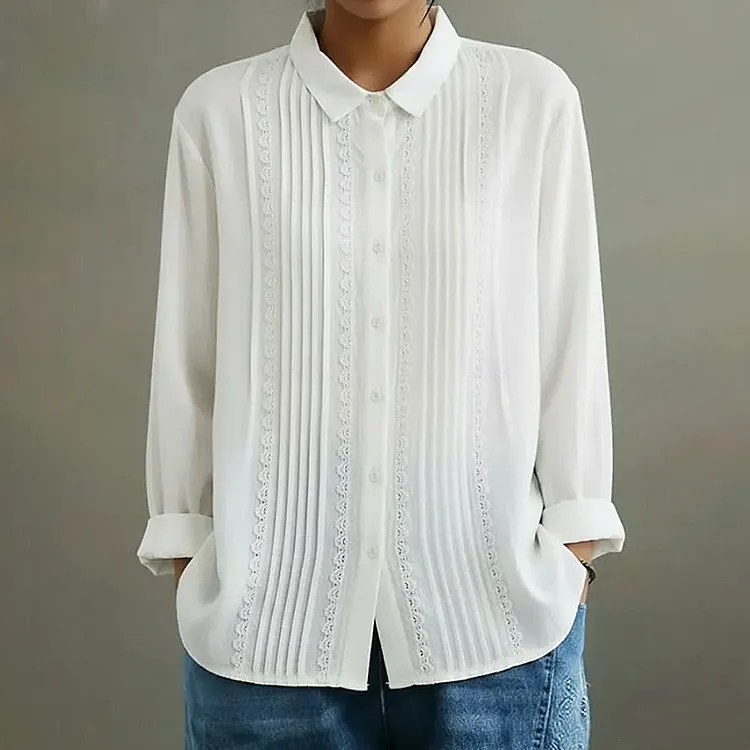 Women's Casual Shirt Button Up Lace Linen Blend Blouse