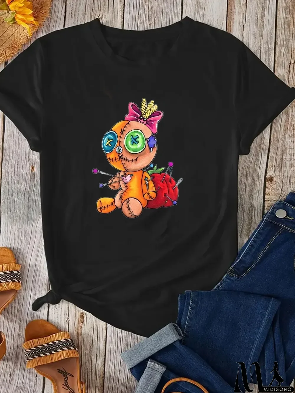 MidiSono - Plus Size Casual Cartoon Print Short Sleeve T-shirt