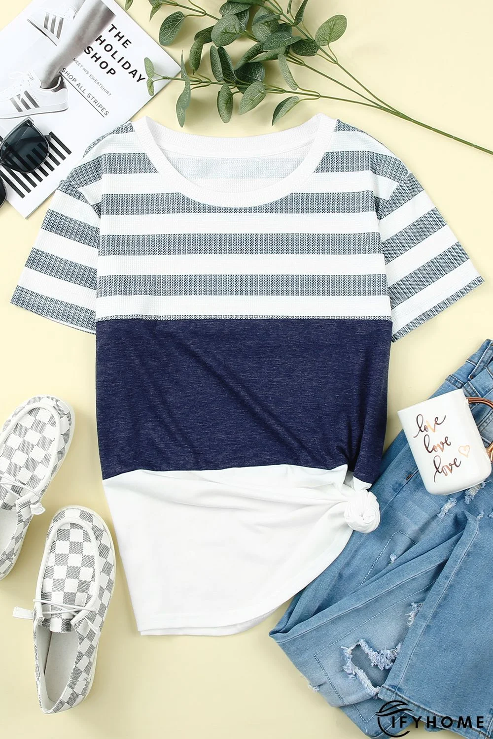 White Stripes Colorblock T-shirt | IFYHOME
