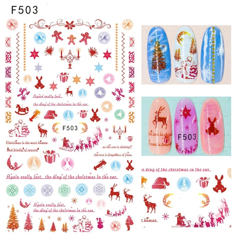 Christmas Design Nail Art Decorations Stickers Abstract Colorful Snowflake Winter Xmas Tree Sliders Nail Decals for Women-Nail Inspo