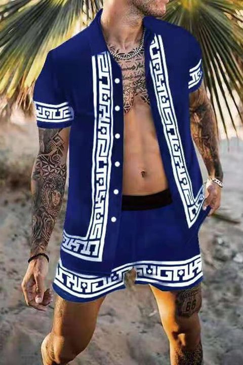Tiboyz Outfits Casual Loose Beach Shirt And Shorts Set