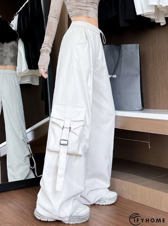 Drawstring Waist Flap Pockets Cargo Pants, Casual & Versatile High Waist Pants For Spring & Summer, Women's Clothing | IFYHOME