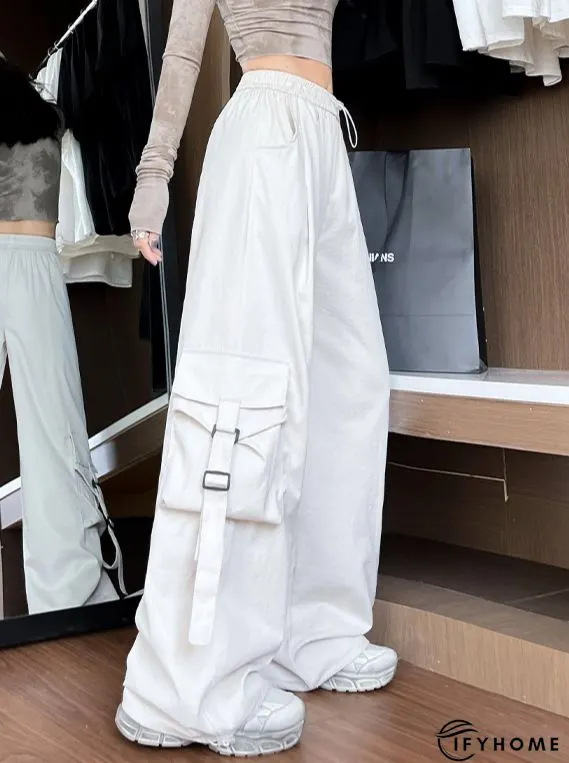 Drawstring Waist Flap Pockets Cargo Pants, Casual & Versatile High Waist Pants For Spring & Summer, Women's Clothing | IFYHOME