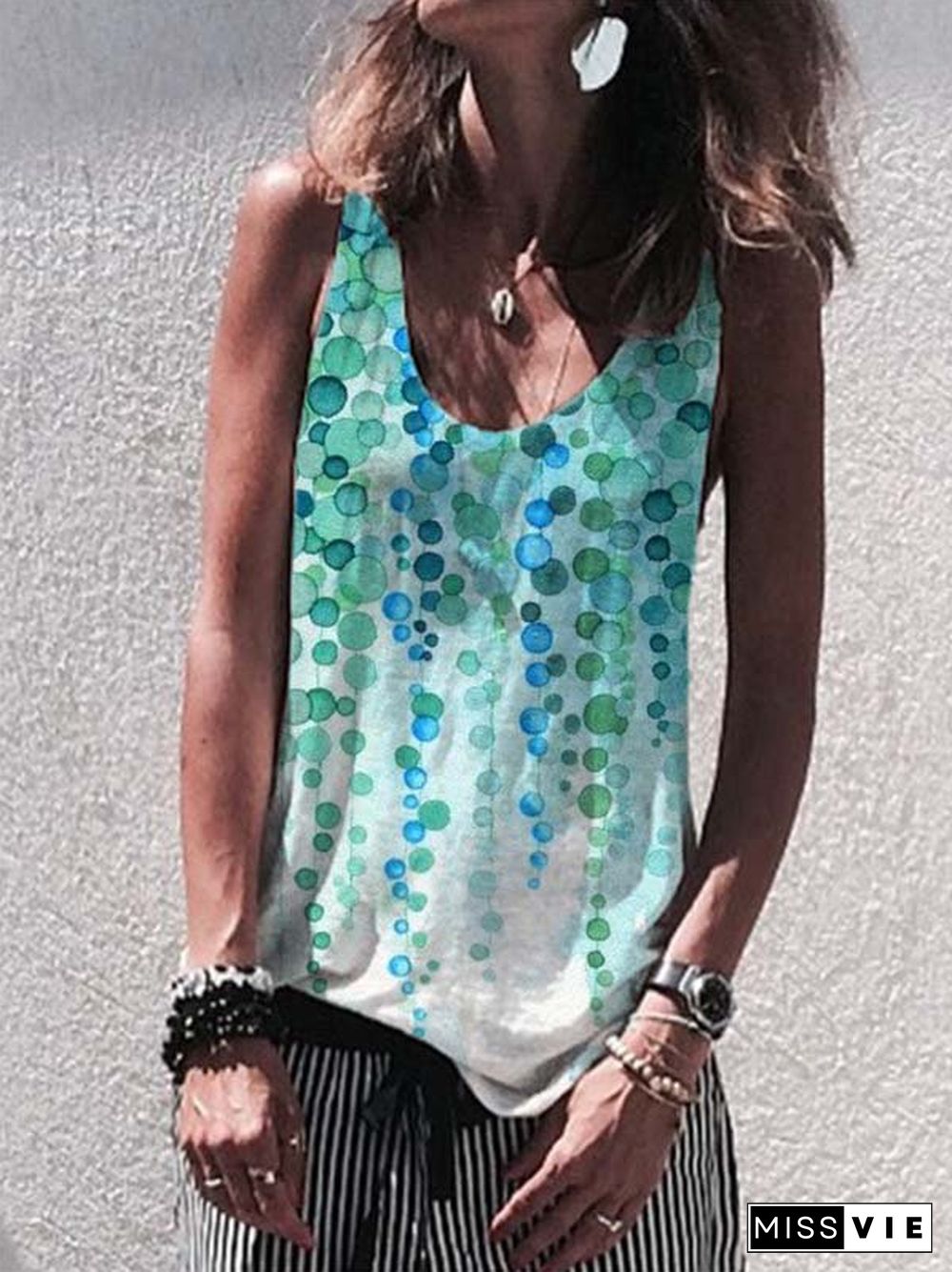 Printed Sleeveless Casual Cotton-Blend Tops
