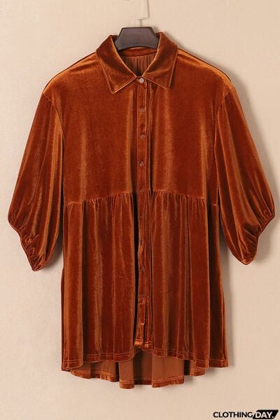 Tiered Button Up Collared Neck Shirt