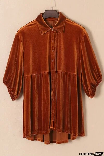 Tiered Button Up Collared Neck Shirt