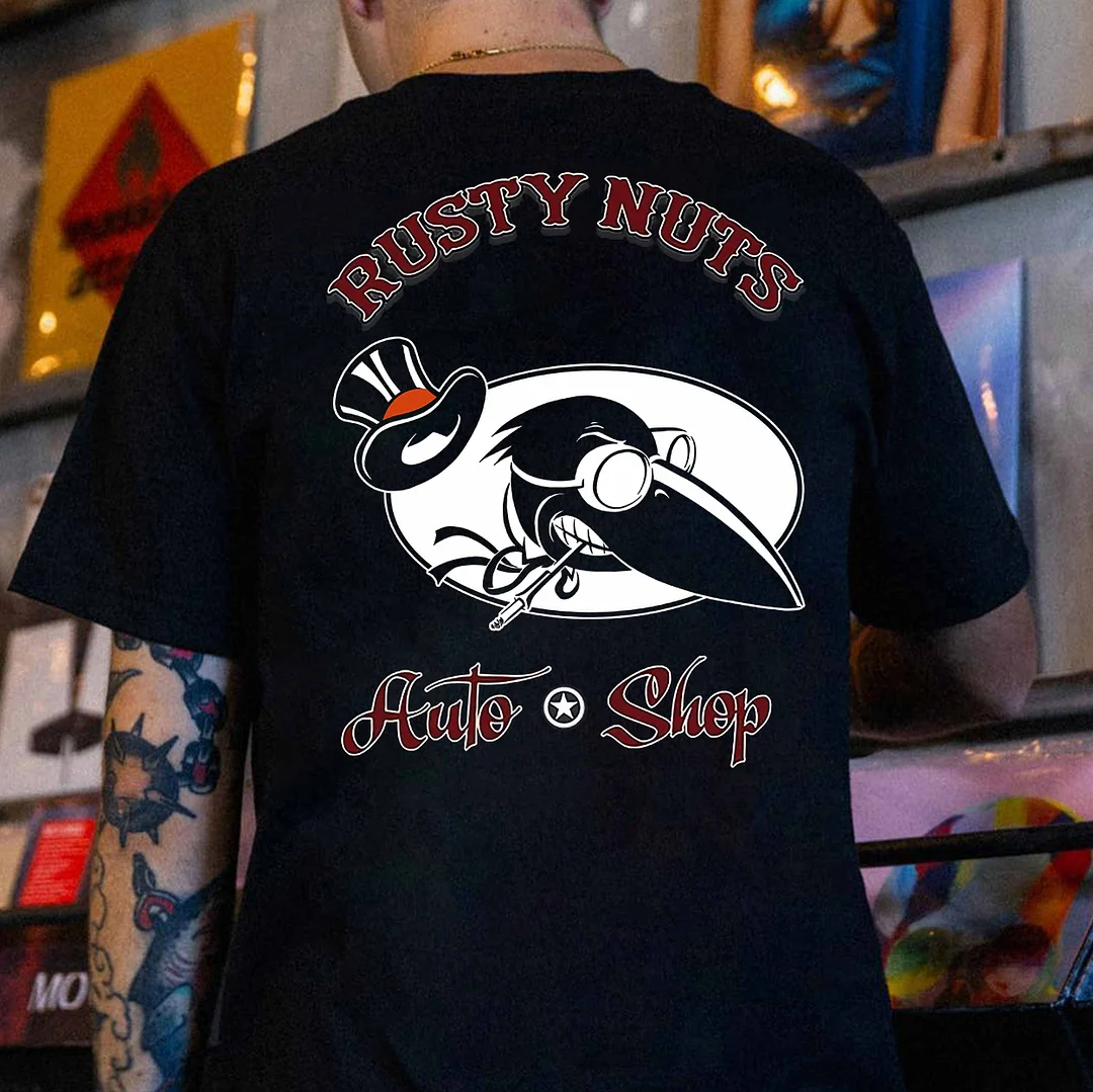 RUSTY NUTS AUTO SHOP Crow Print Men's T-shirt