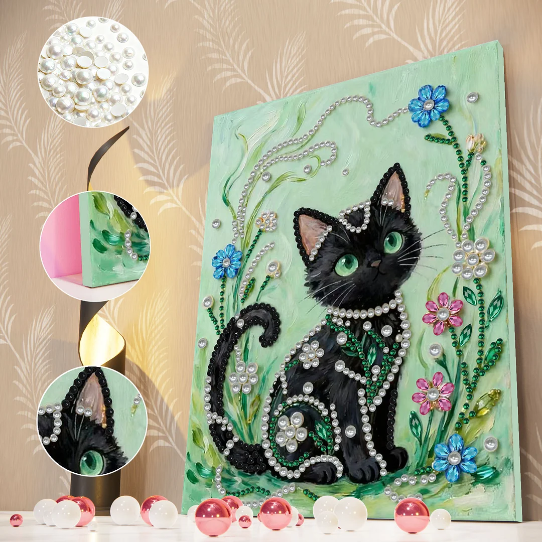 Black Cat DIY Pearl Diamond Art Kit for Adults Home Decor With Frame 30x40cm