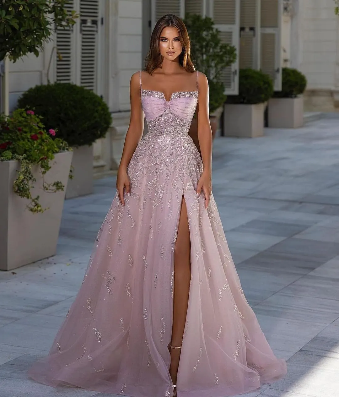Shiny Pink Spaghetti Straps Sheath Homecoming Dress, DP2737