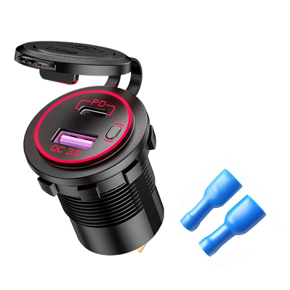 

Car Motorcycle Dual USB Charger PD + Quick Charge 3.0 USB Charger Socket, Blue, 501 Original