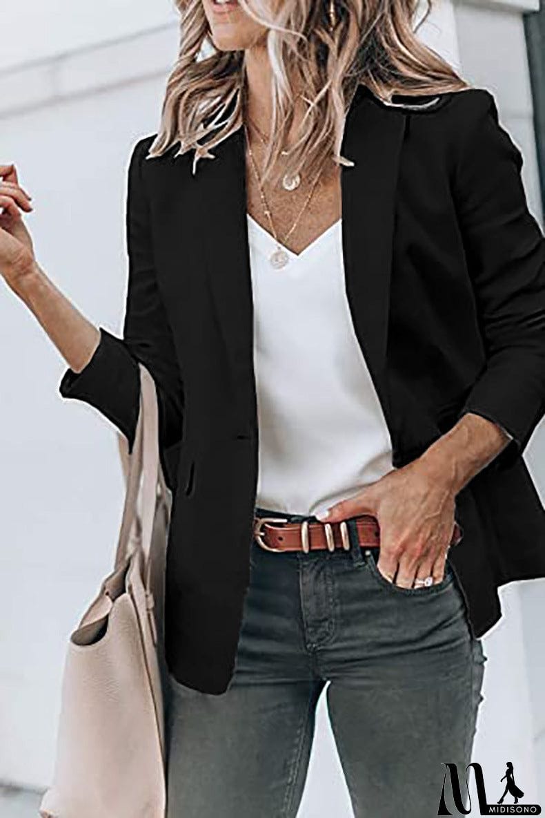 MidiSono - Casual Turndown Collar Coat