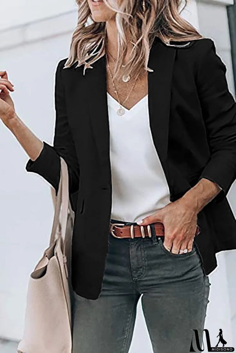 MidiSono - Casual Turndown Collar Coat