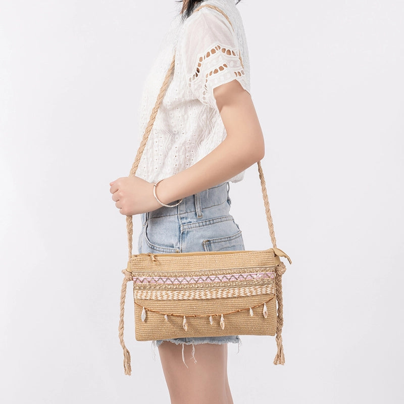 Women’s Small Polyester Stripe Elegant Streetwear Weave Sewing Thread Square Zipper Square Bag