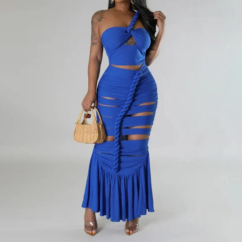 Brownm Spring 2025 New One-Shoulder Hollow Design Folds Slimming Bandages Dress Dress