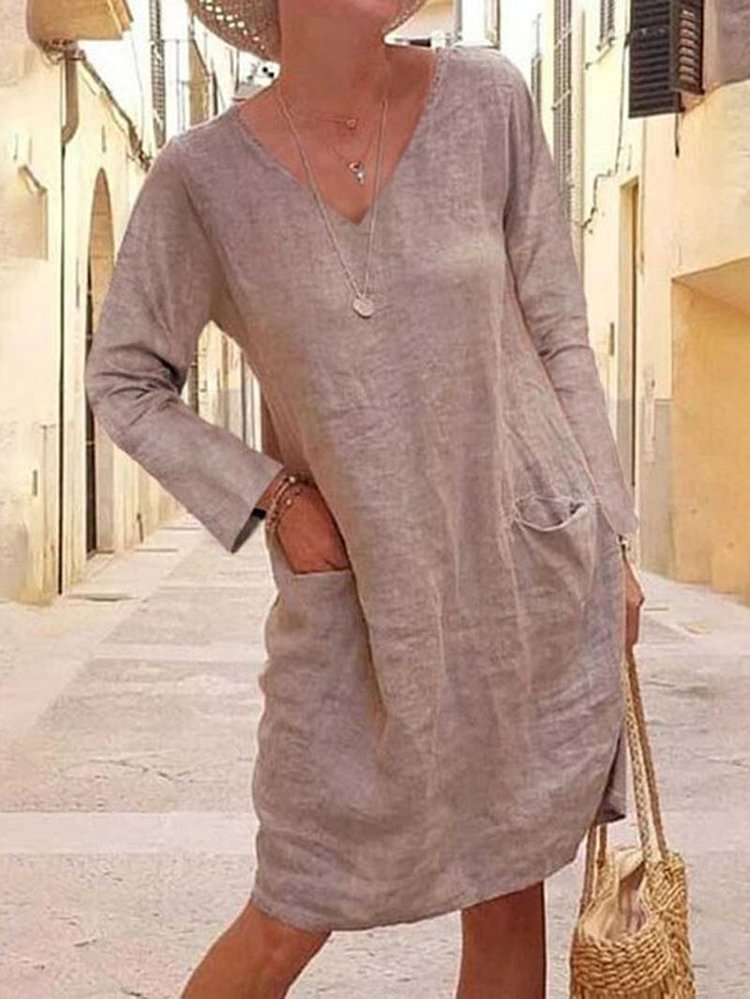 Front Pocket V-Neck Casual Dress