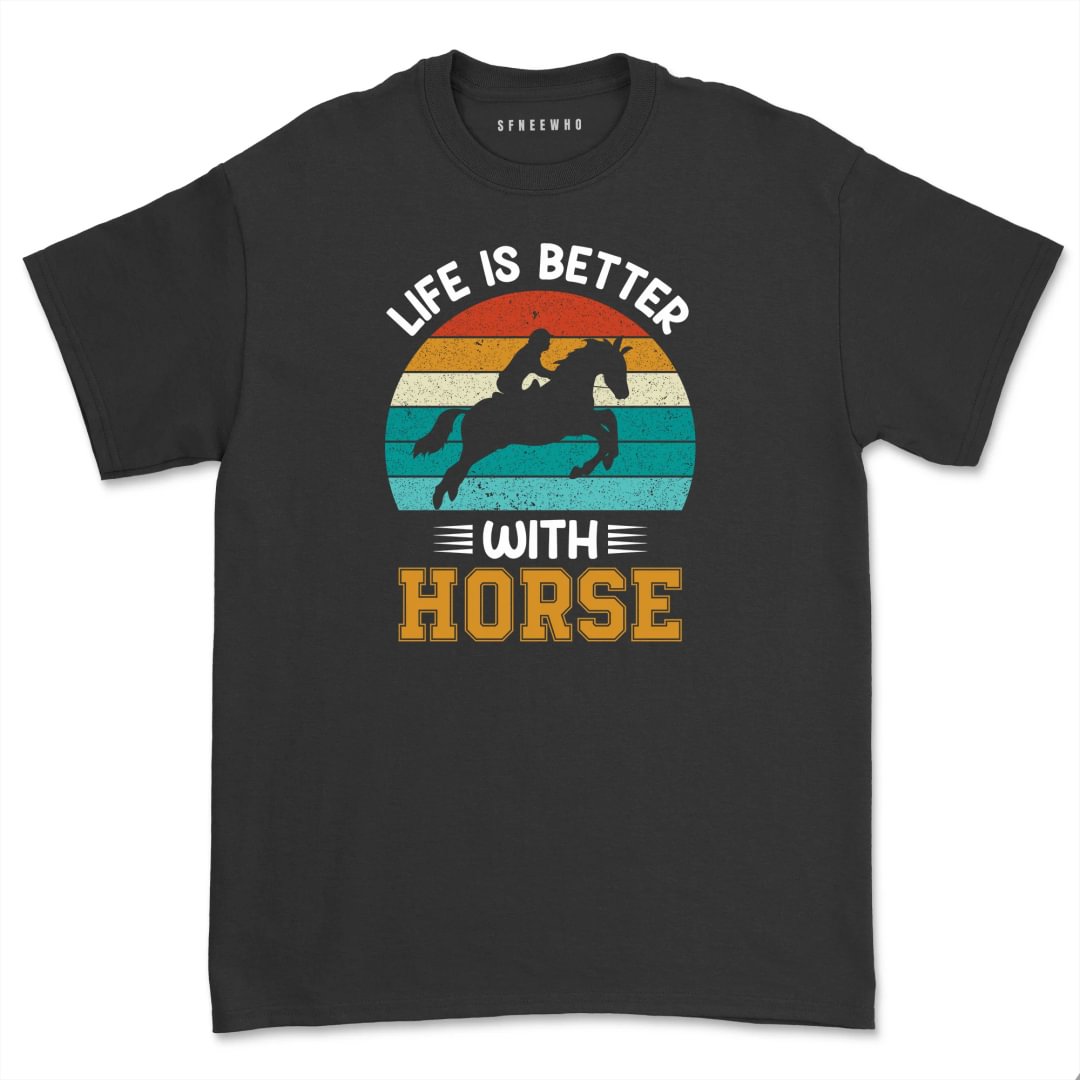 Retro 80's Horse Riding Shirt Vintage Silhouette Equestrian Life is Better T-shirt Horse Lover Gift