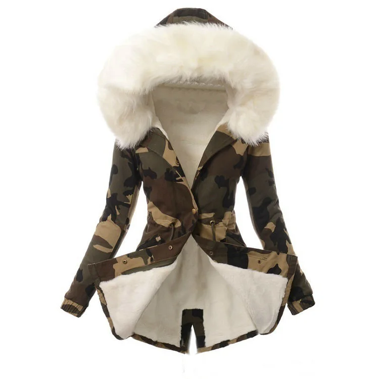 LADYSY Thickened Fur Collar Hooded Camouflage Jacket 