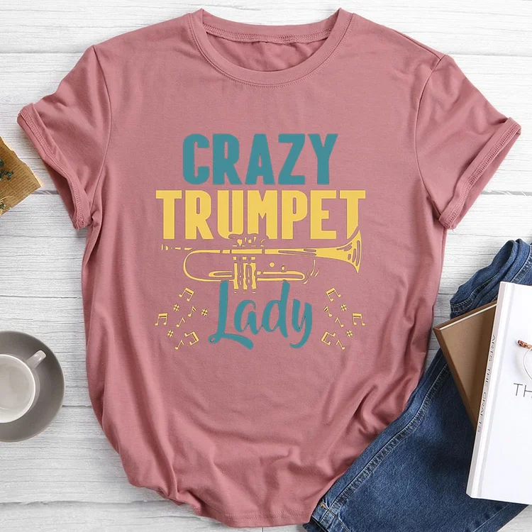 Crazy Trumpet Lady Round Neck T-shirt