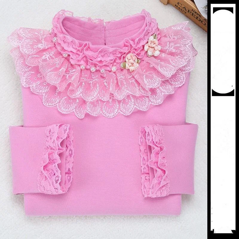 2021 Spring Autumn Cotton Children Base T Shirts Baby Girls Clothes Long Sleeve Floral Casual T Shirt Tops Kids Lace T shirt
