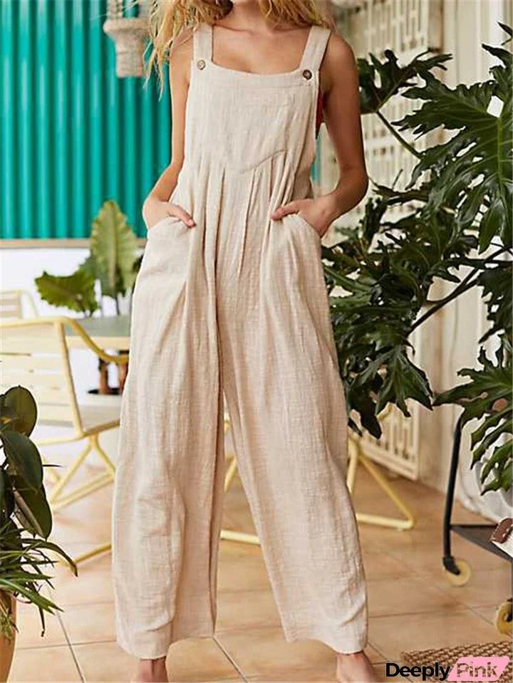 Solid Spaghetti Strap Wide Leg Jumpsuits