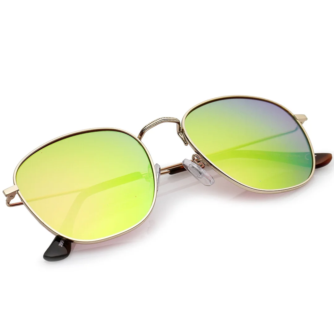 Classic Metal Frame Ultra Slim Temples Colored Mirror Lens Square glasses 53mm