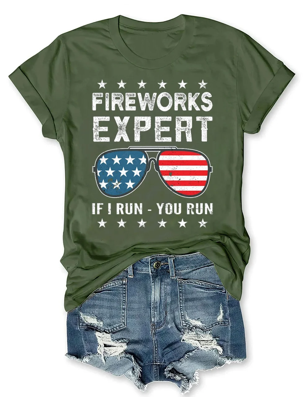 Fireworks Expert If I Run You Run American Flag Sunglasses T-Shirt