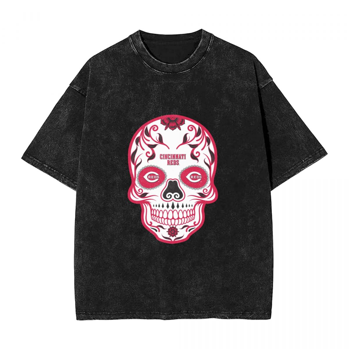 Cincinnati Reds Skull Washed Oversized Vintage Men's T-Shirt