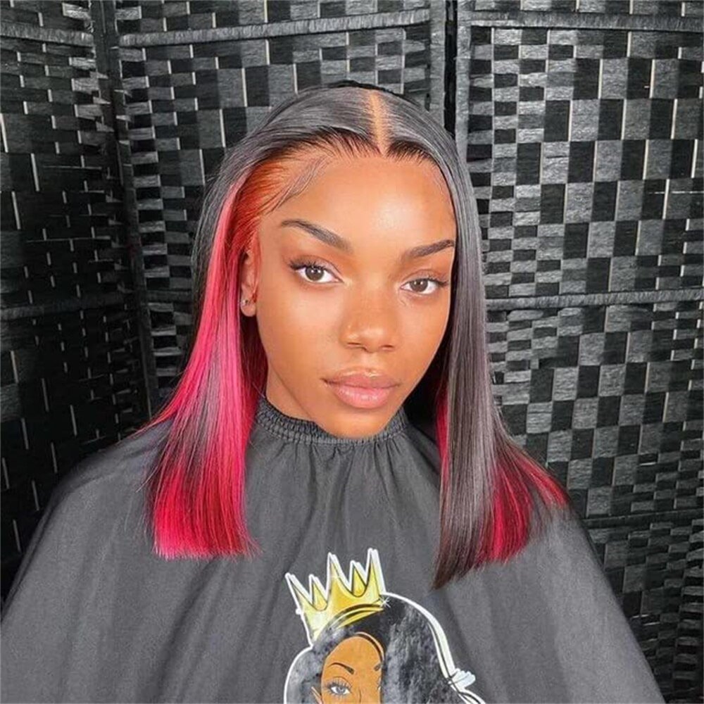 Red Highlight Bob Wig Short Straight Bob Wigs For Black Women Colorful Peekaboo Bob 13x4 Lace Front Wig 10-14inch 5x5 Lace Bob US Mall Lifes