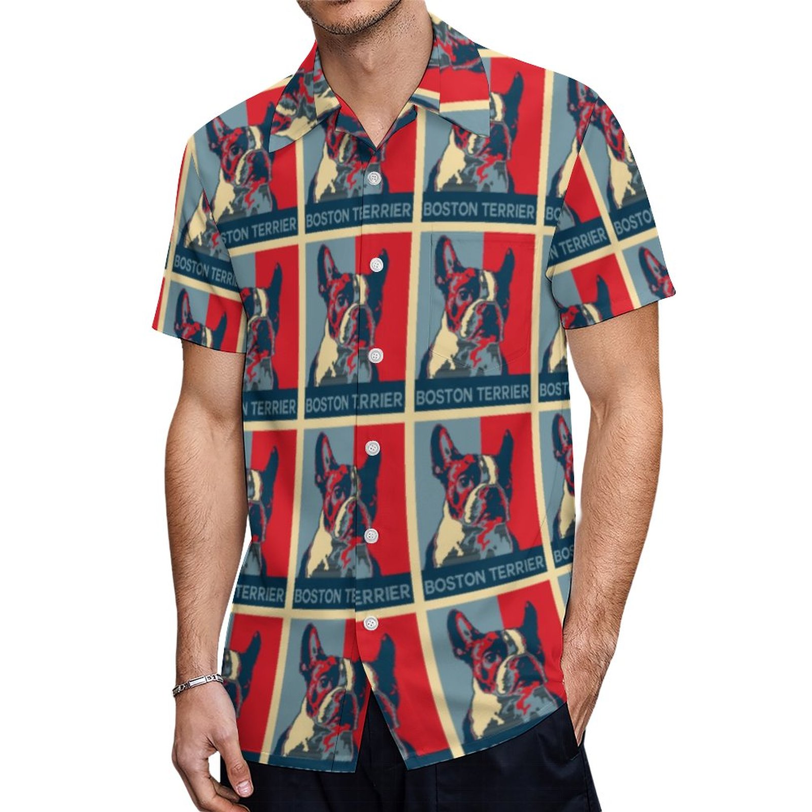 Boston Terrier Hope Inspired Hawaiian Shirt Mens Button Down Plus Size Tropical Hawaii Beach Shirts
