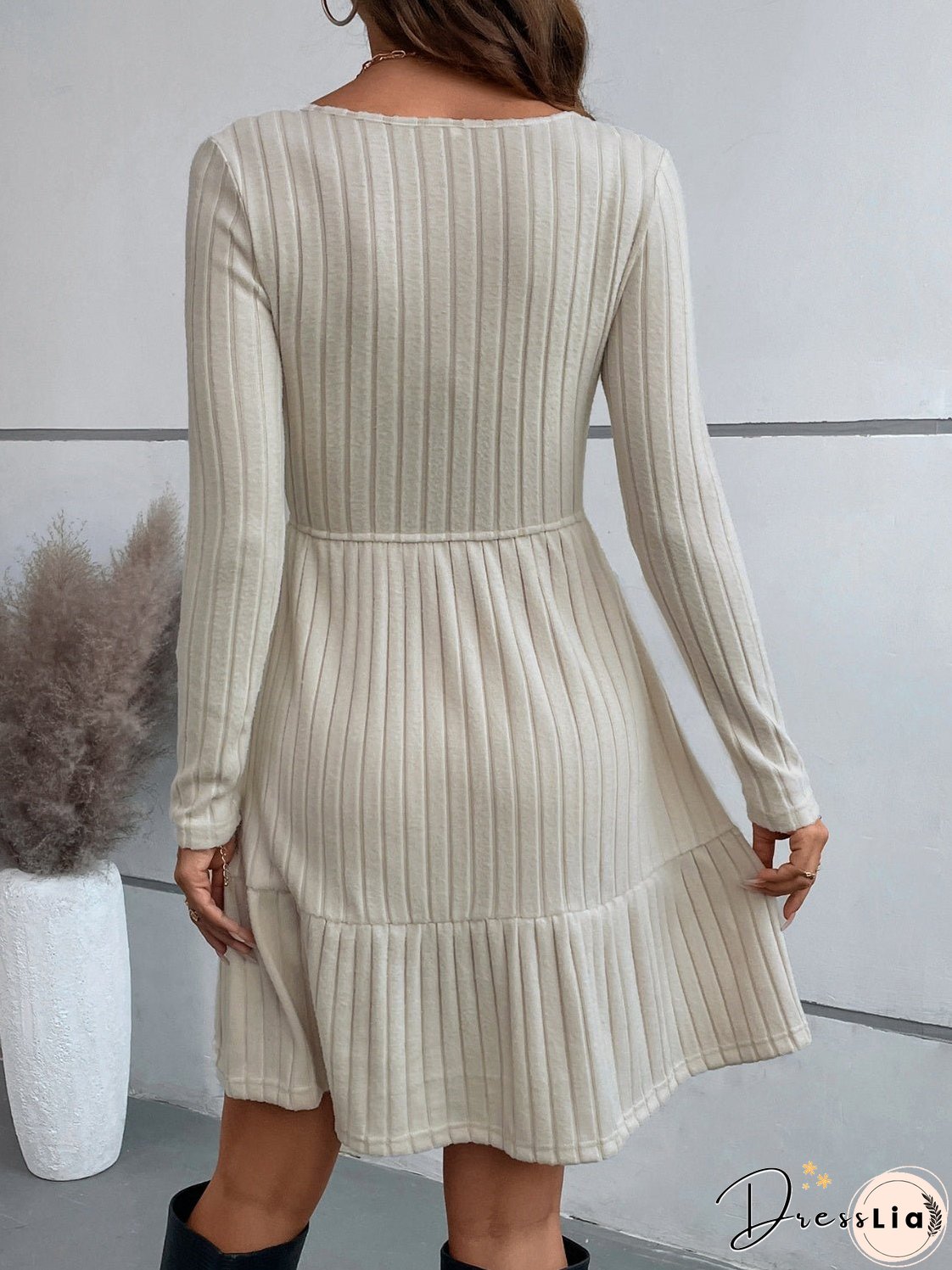 Ruffle Hem Surplice Long Sleeve Dress