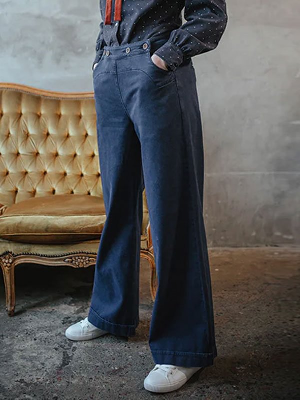 Casual retro wide leg breathable women's trousers