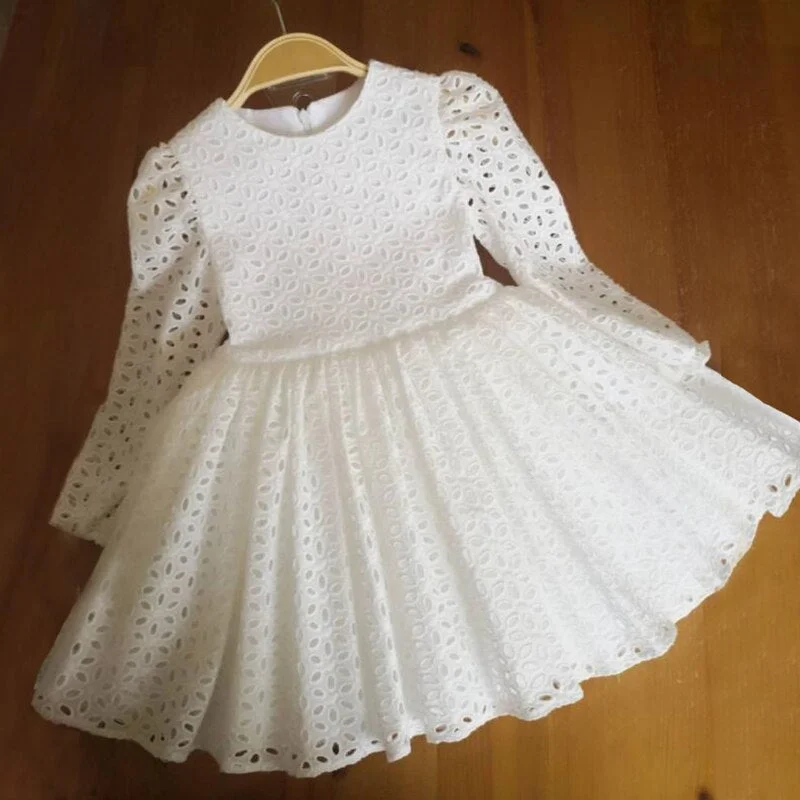 Girls White Long Sleeve Dress Kids Princess Autumn Winter Clothes Children 3 4 5 6 7 8 Year Wedding Elegant Party Casaul Dresses