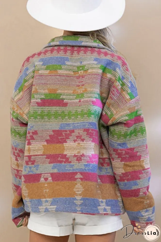Lapel Button Up Aztec Jacket Winter Outfits Coat