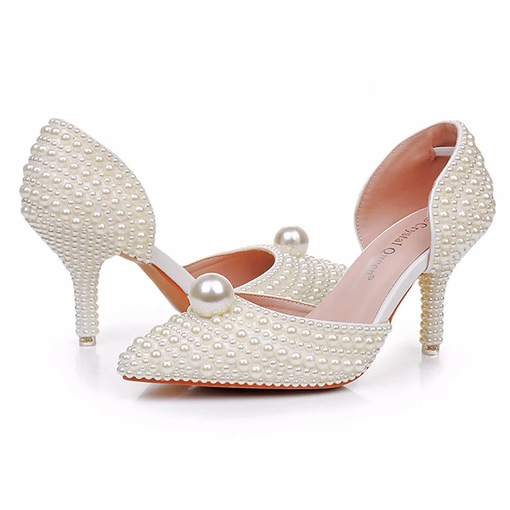 Breakj Breakj Cm Pointed High-Heeled Sandals Pearl Dinner Ball Beaded Sandals Bride Wedding Wedding Shoot White Wedding Shoes Female