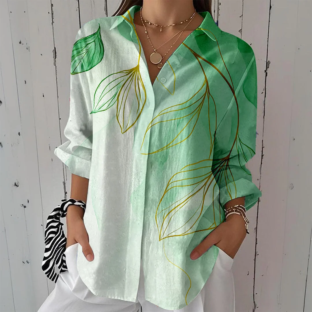 Style & Comfort for Mature Women Women Floral,Green DZCL0034 3/4 Sleeve Shirt Collar Printed Button Tops