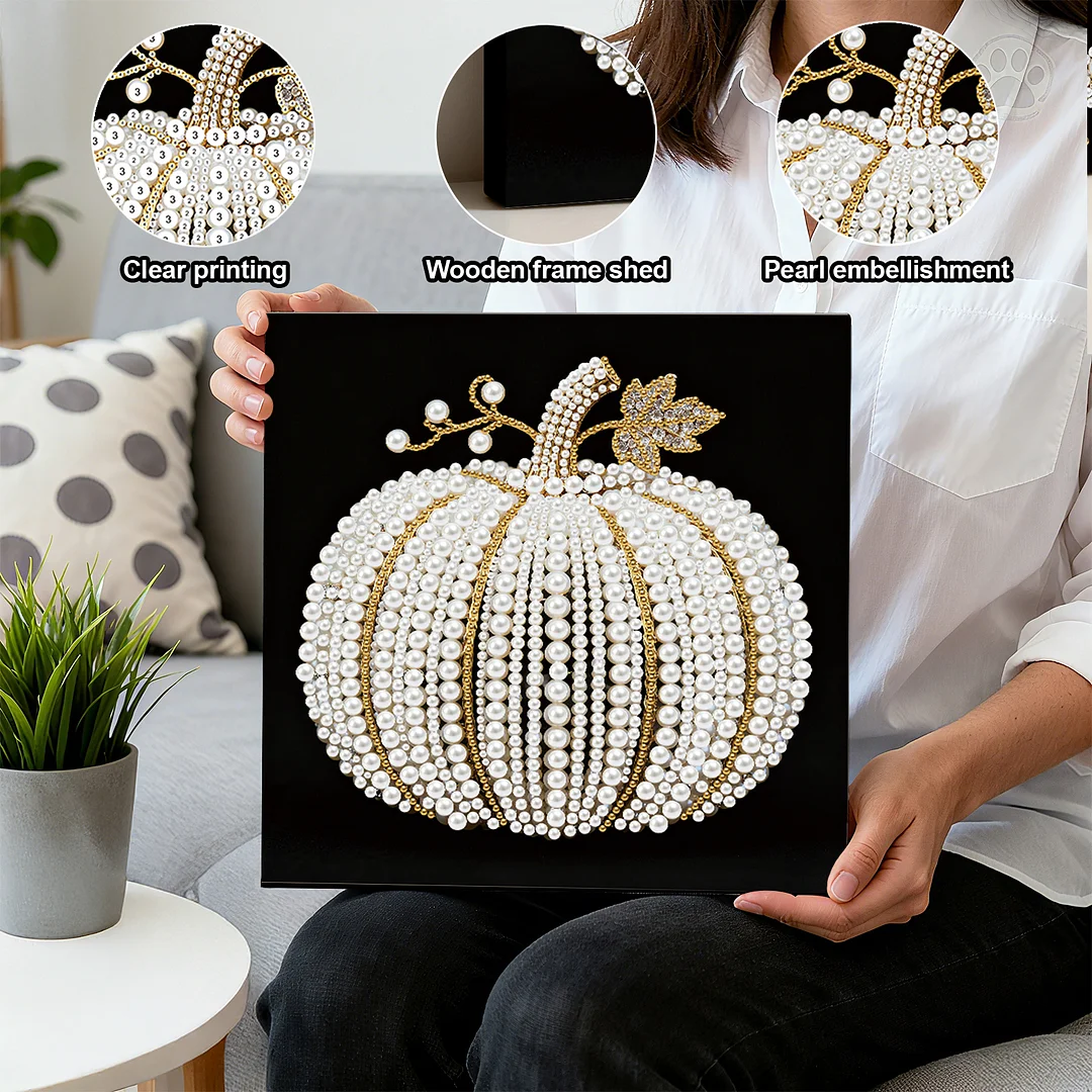 Pumpkin DIY Pearl Art Diamond Painting Kit for Adult Home Decor 25x25cm With Frame